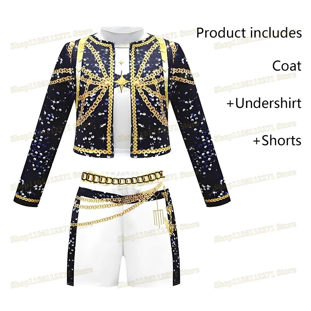 Girl's Rumi Halloween Costume Pop Singer Pop Star Halloween Costumes Coat Jacket Top Shorts Kids Golden Birthday Party