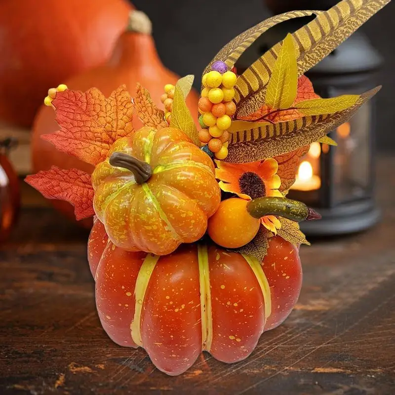 Halloween Fall Harvest Artificial Pumpkin Pumpkin Sunflower Maple Leaves Berry Table Centerpieces Foam Pumpkin Decoration