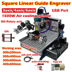 1500W 라우터 6040 선형 가이드, 5 축 3040 4 축 금속 목재 조각 타각기, USB 포트, 120mm Z 스트로크, PCB 밀링용