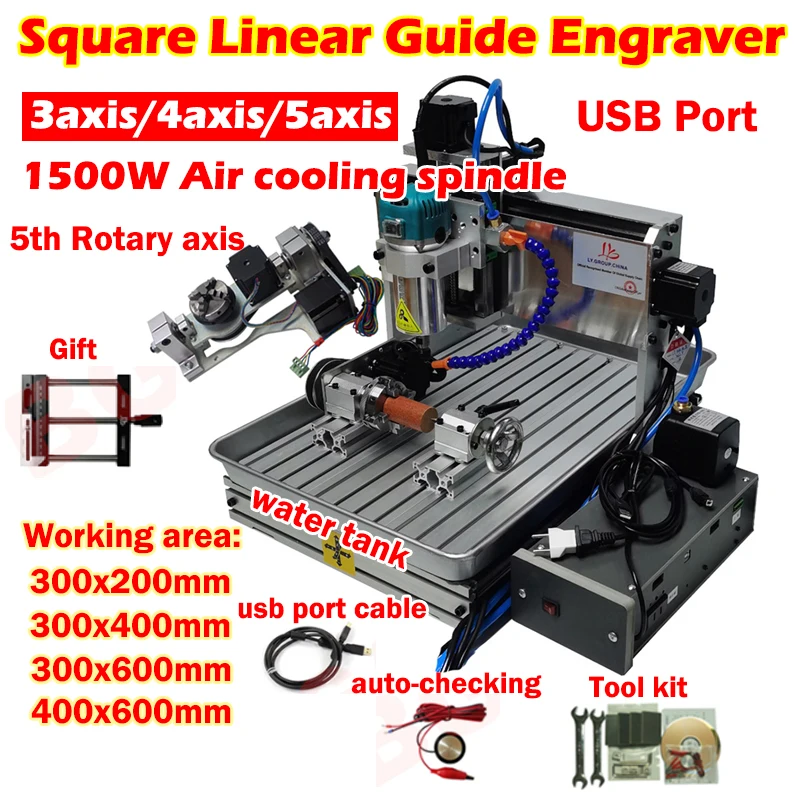 1500W Router 6040 Linear Guide 5Axis 3040 4Axis Metal Wood Carving Engraving Machine USB Port 120mm Z Stroke for PCB Milling