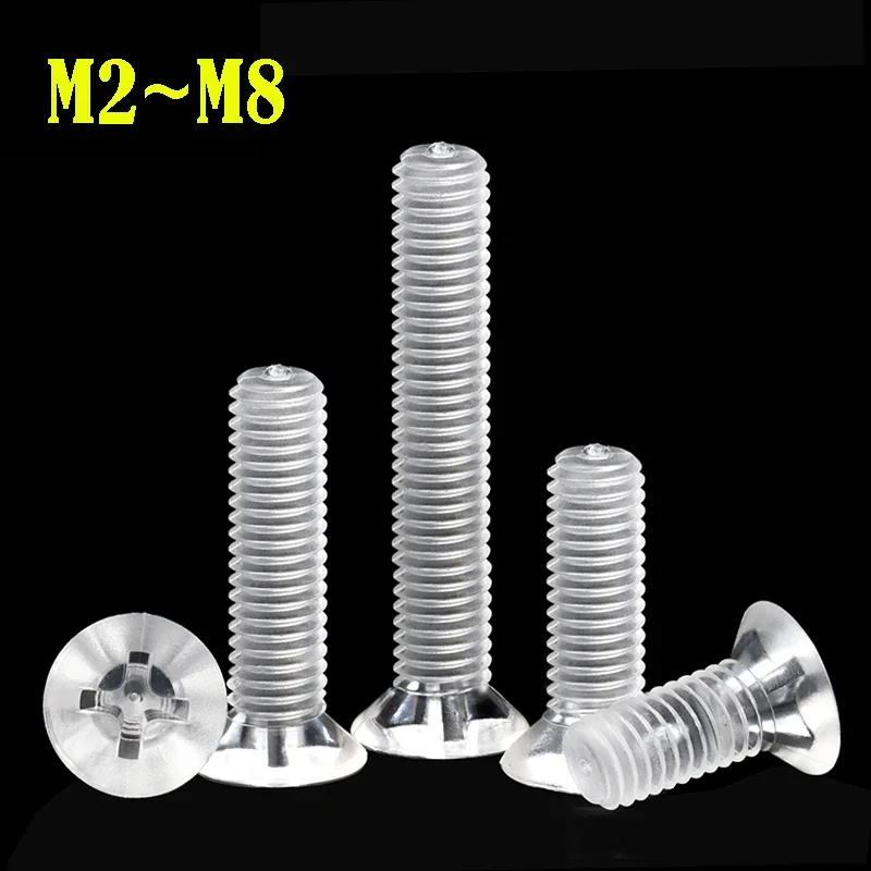 10~50pcs M2 M3 M4 M5 M6 M8 PC Transparent Plastic Countersunk Head Cross Screw Acrylic Insulated Plastic Flat Head Screw