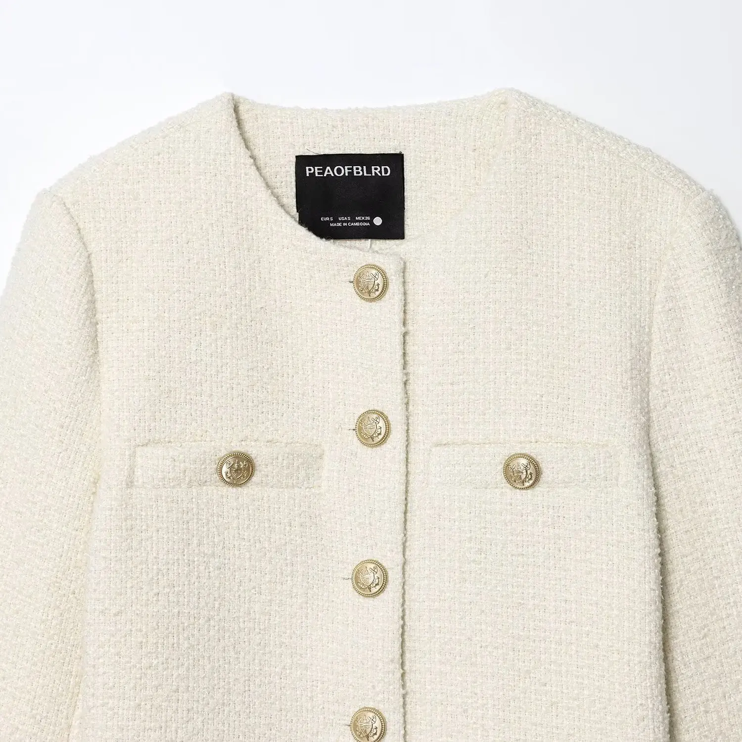 

Korejepo New Women Clothing European American Style Fashion Simple and Fragrant Metal Buckle Coarse Tweed Jacket Top