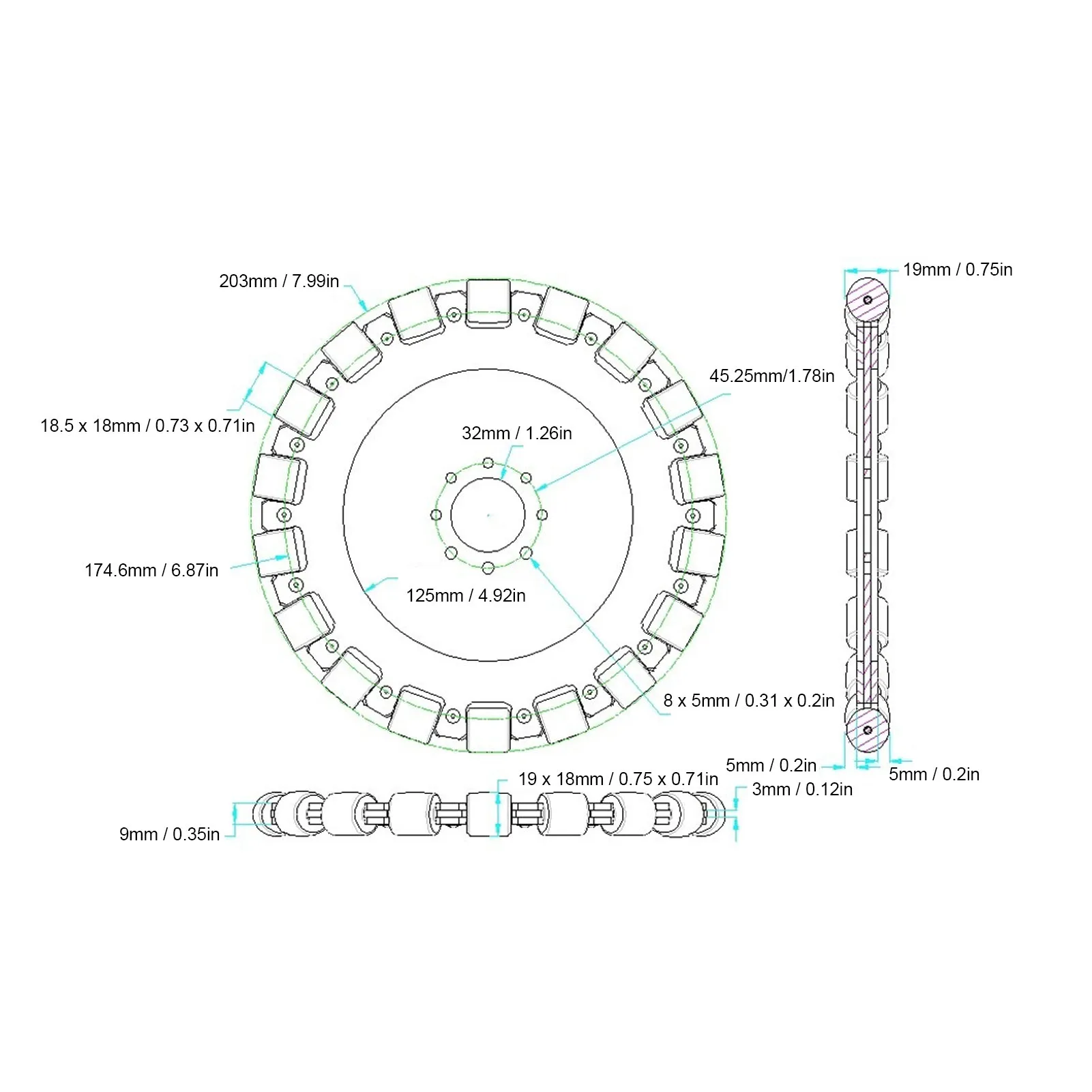 Omni Wheel 8in Omnidirectional Aluminium Alloy Hub Component Part for Robot  DIY Omni Wheel Part Robot Omni Wheel Robot Wheel