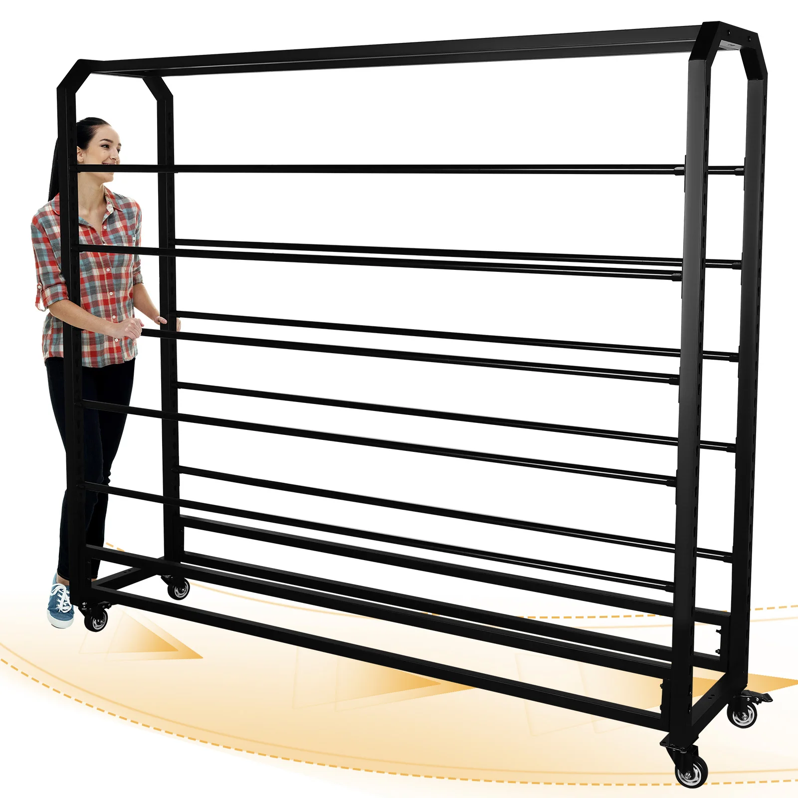 

Large Textile Fabric Display Rack with Wheels Movable Organizer Holder for Curtain/Wallpaper/Tablecloth