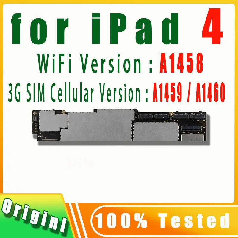 100%Original NO ICloud Plate A1458 or A1459 A1460 For IPad 4 Motherboard 16GB 32GB 64GB With Chips IOS System Logic Board