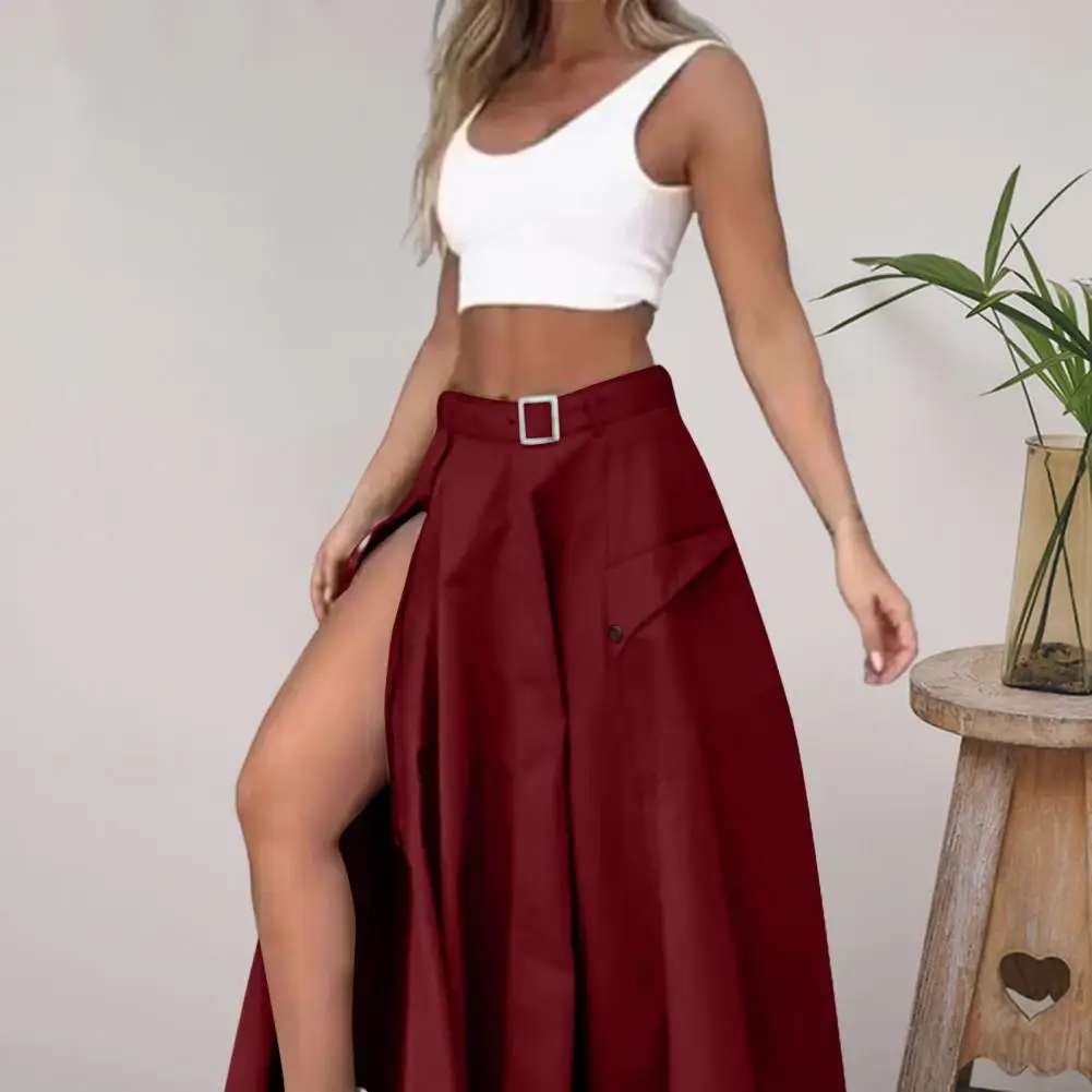 2Pcs/Set Women Vest Skirt Set Sleeveless Tank Tops High Waist Side Slit Pockets Design Maxi Skirt Set Casual Suit 나시 스커트 세트