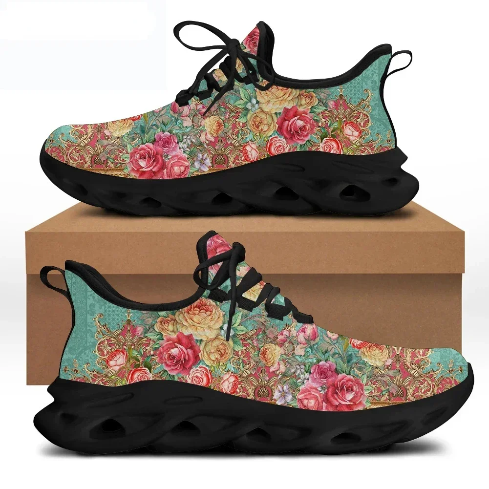 Colorful Flower Painting Casual Sneakers for Ladies Comfortable Lace up Flat Shoes Lightweight Zapatillas Hot Custom Shoes
