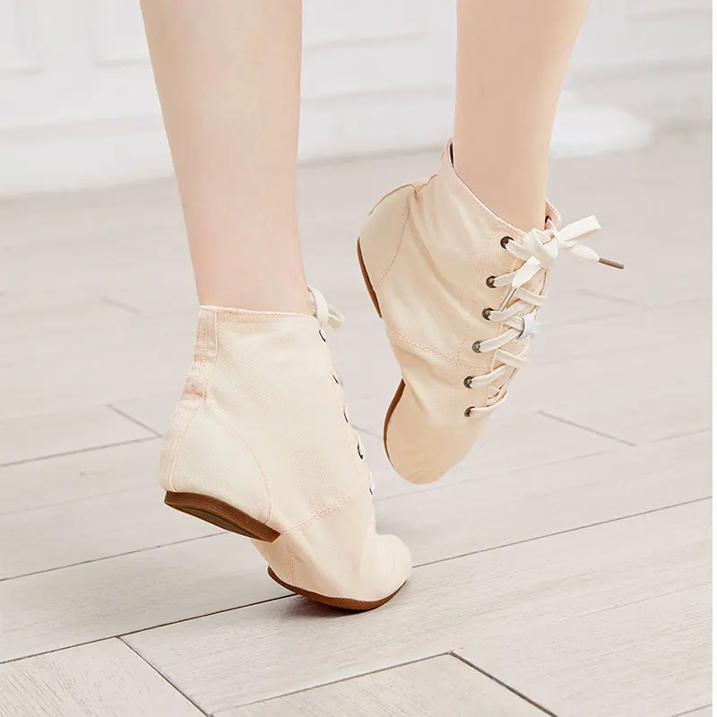 Zapatos de baile de Jazz de lona para niñas y niños, zapatillas de baile de suela dividida, zapatos de baile con cordones, botas de baile de Jazz para adultos, zapatos de gimnasia y Fitness