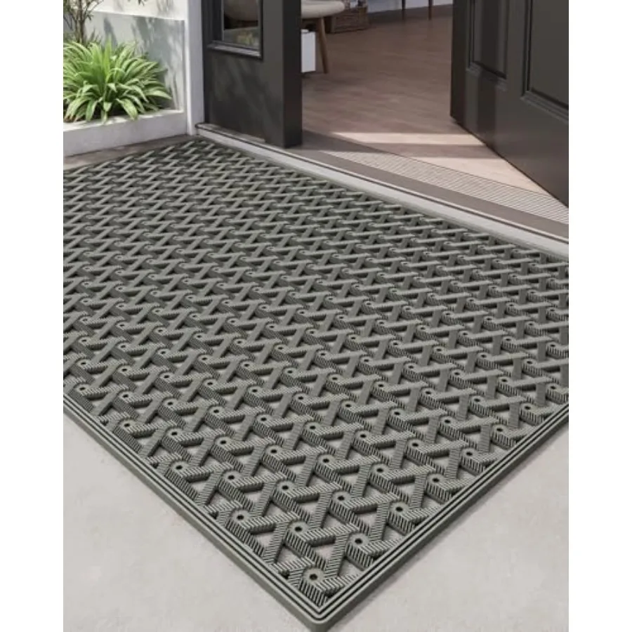 Front Door Mat Outside Entrance Rubber 32x48, Welcome Floor Doormat Heavy Duty Non Slip, Dirt Trapper Waterproof Exterior Entry