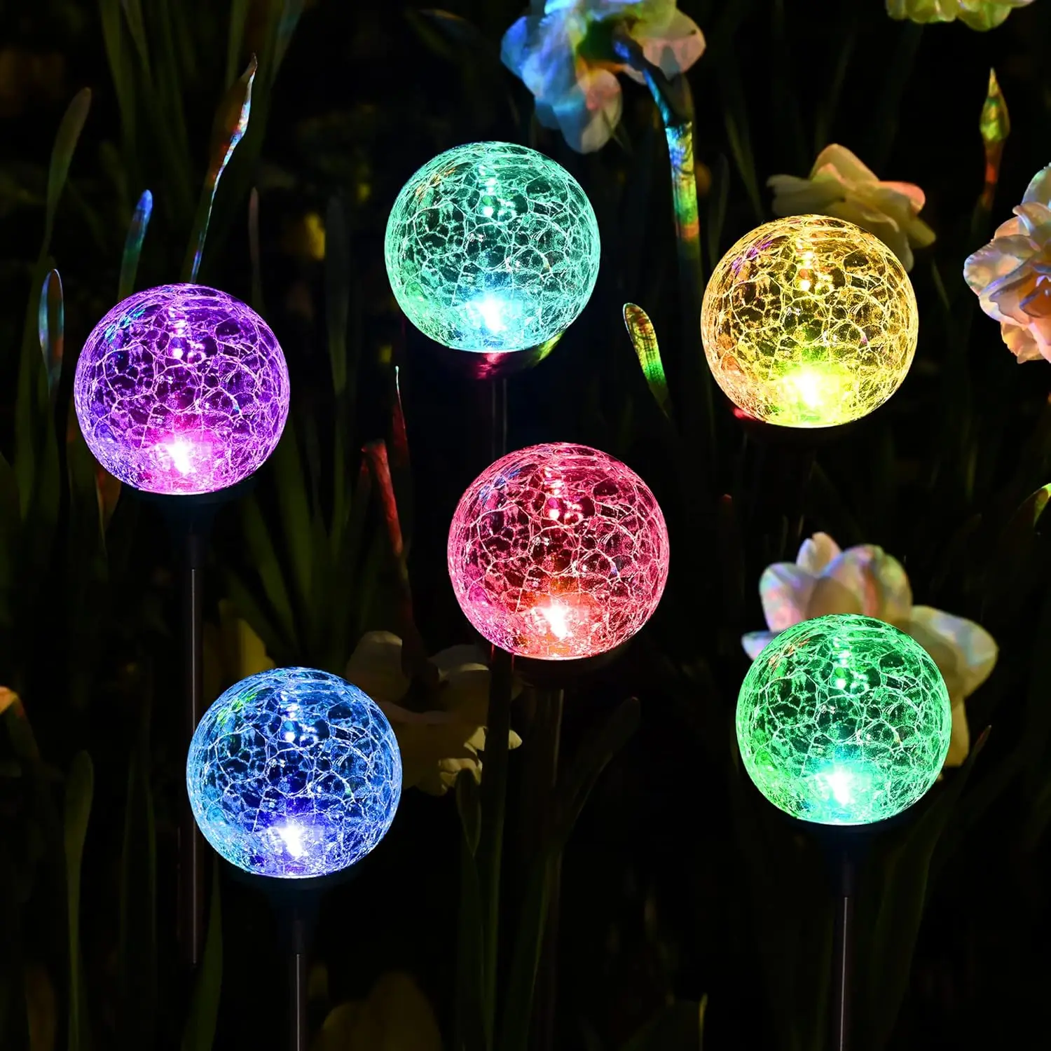 

Solar Garden Lights 6 Pack, Outdoor Waterproof LED Globe Lights, Multi-Color Changing for Yard & Christmas