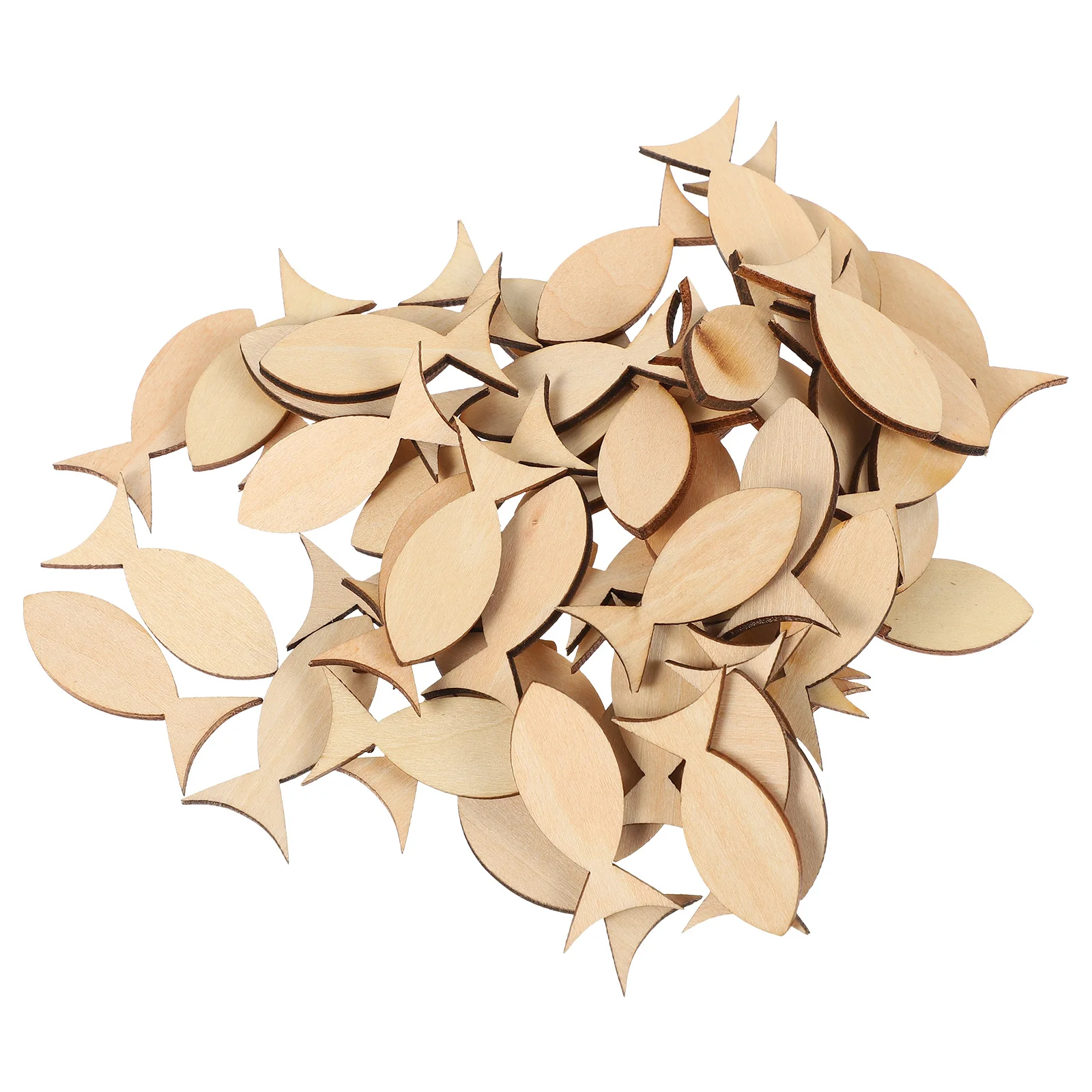 100 قطعة من رقائق خشبية على شكل سمكة غير مكتملة شرائح خشبية ذاتية الصنع للأطفال جرافيتي مصنوعة يدويًا رقائق خشبية غير مكتملة