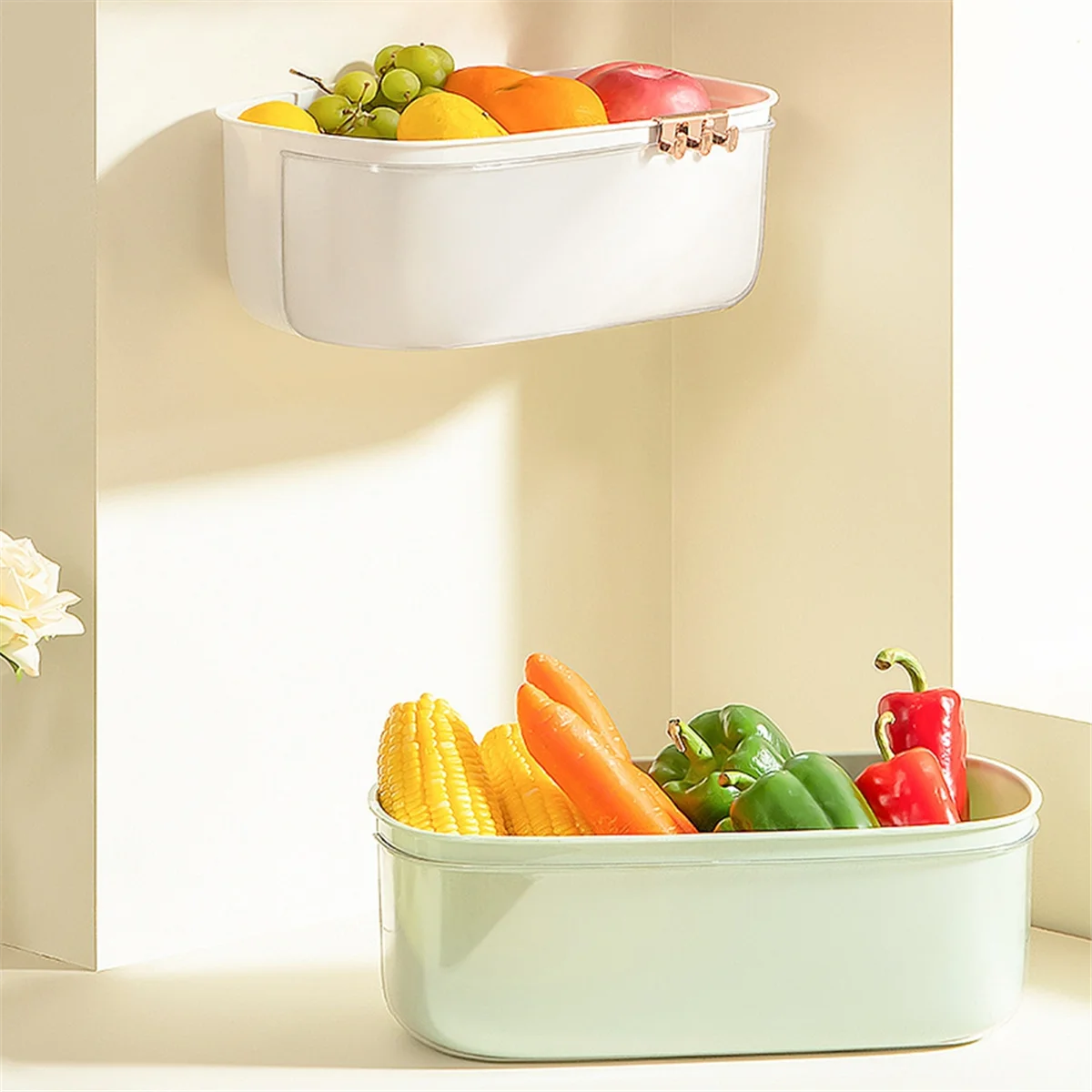 

Hanging Storage Box Punch-Free Storage Rack Drainage Storage Basket for Fruits and Vegetables Light Green