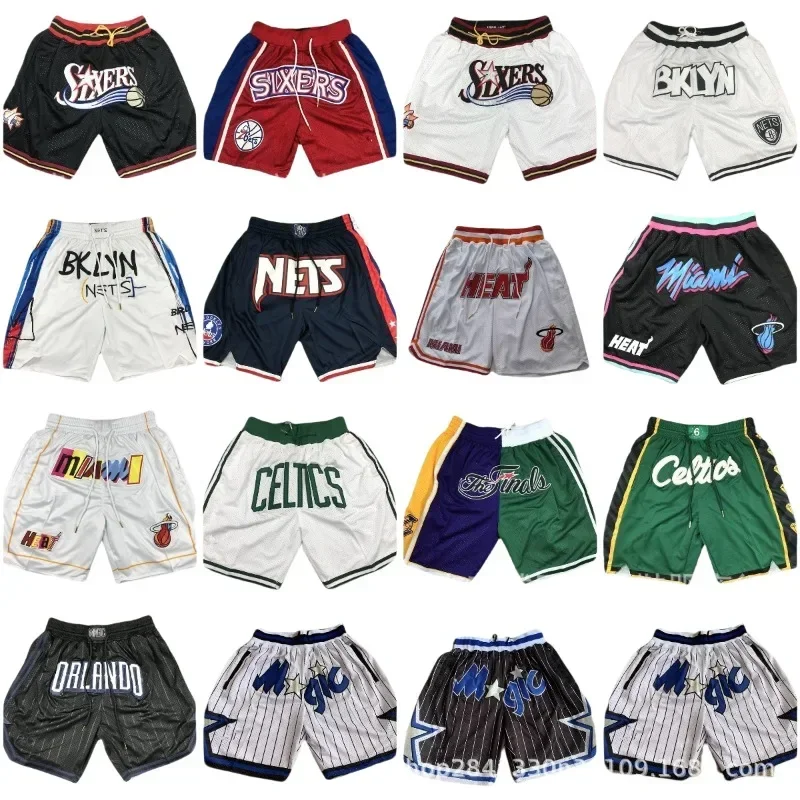 Hasbro 76ers Heat Celtics Jersey Shorts Nets Magic Pave-embroidered Shorts Justdon Pocket Short Holiday Gift Schoolboy Perimeter