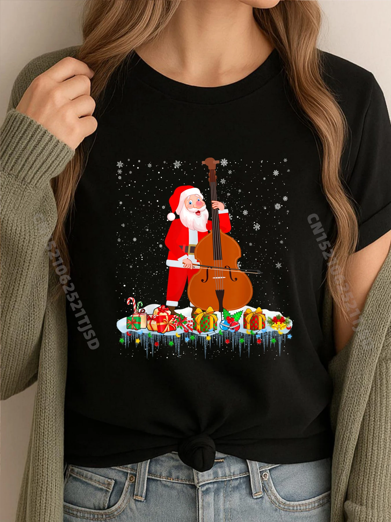 

Santa Playing Cello Christmas Cello Instrumentalist Player Harajuku Mens Tshirt Easter Sunday