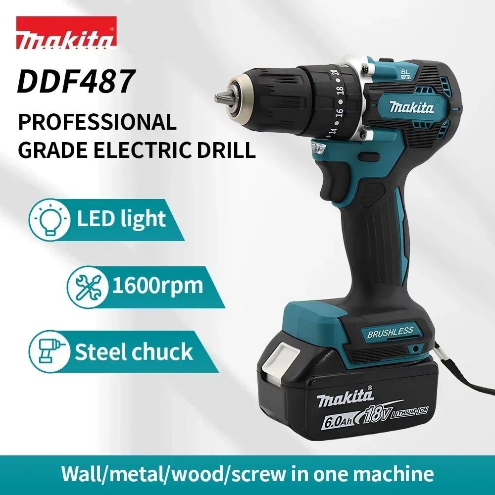 

Makita DDF487 Screwdriver Cordless Percussion Drill 18V Electric Variable Speed Brushless Motor Impact Power Tools Power Drill