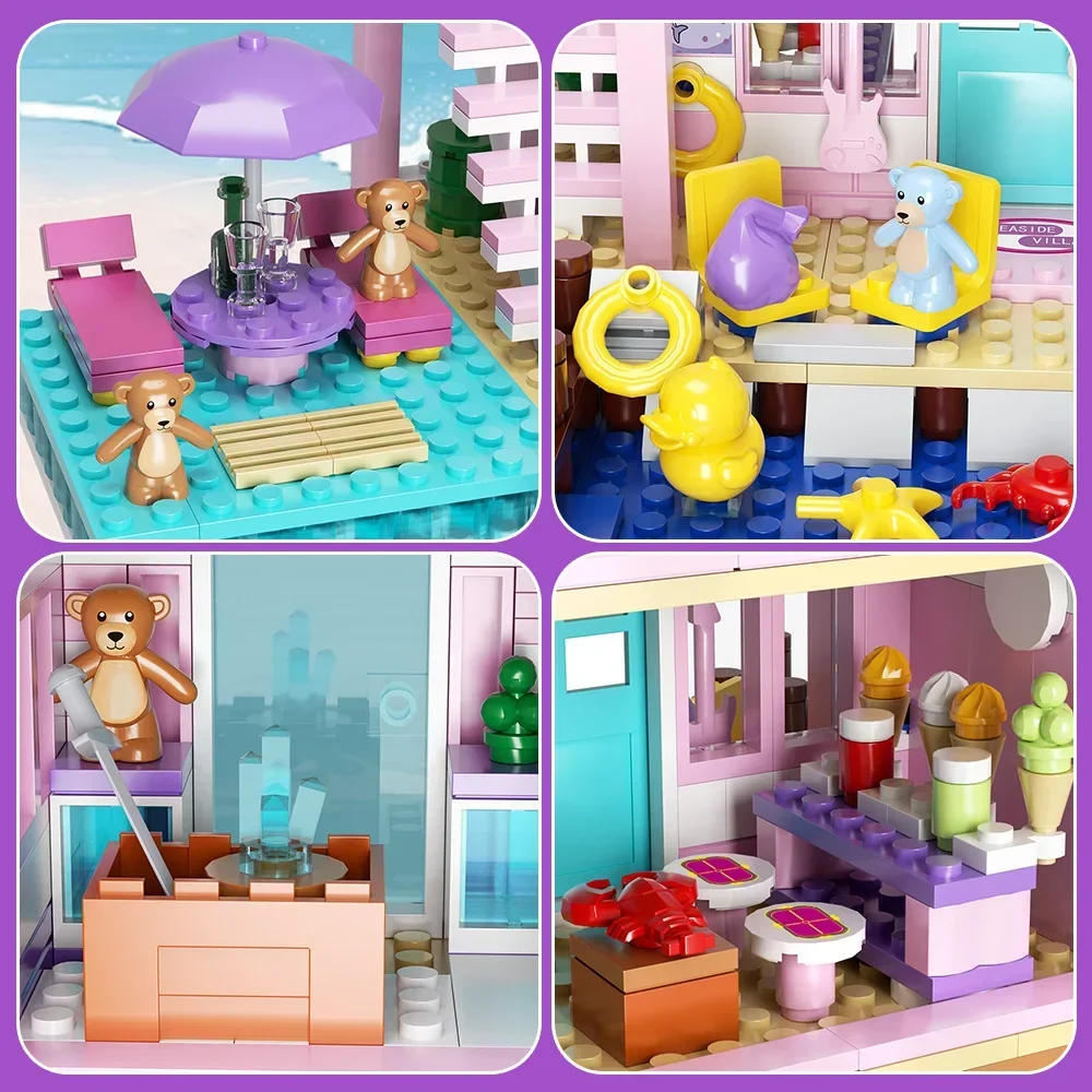 812 Uds. Conjuntos de construcción de Villa para vacaciones en la playa y playa para niñas, Kit de bloques de construcción creativos para casa de ensueño, juguetes educativos para niños