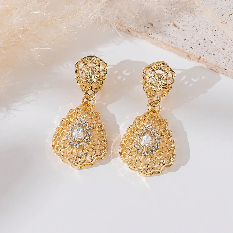 Chic Arabic Women Earring For Women Gold Color Crystal Eardrop Algeria Morocco Bridal Wedding Jewelry