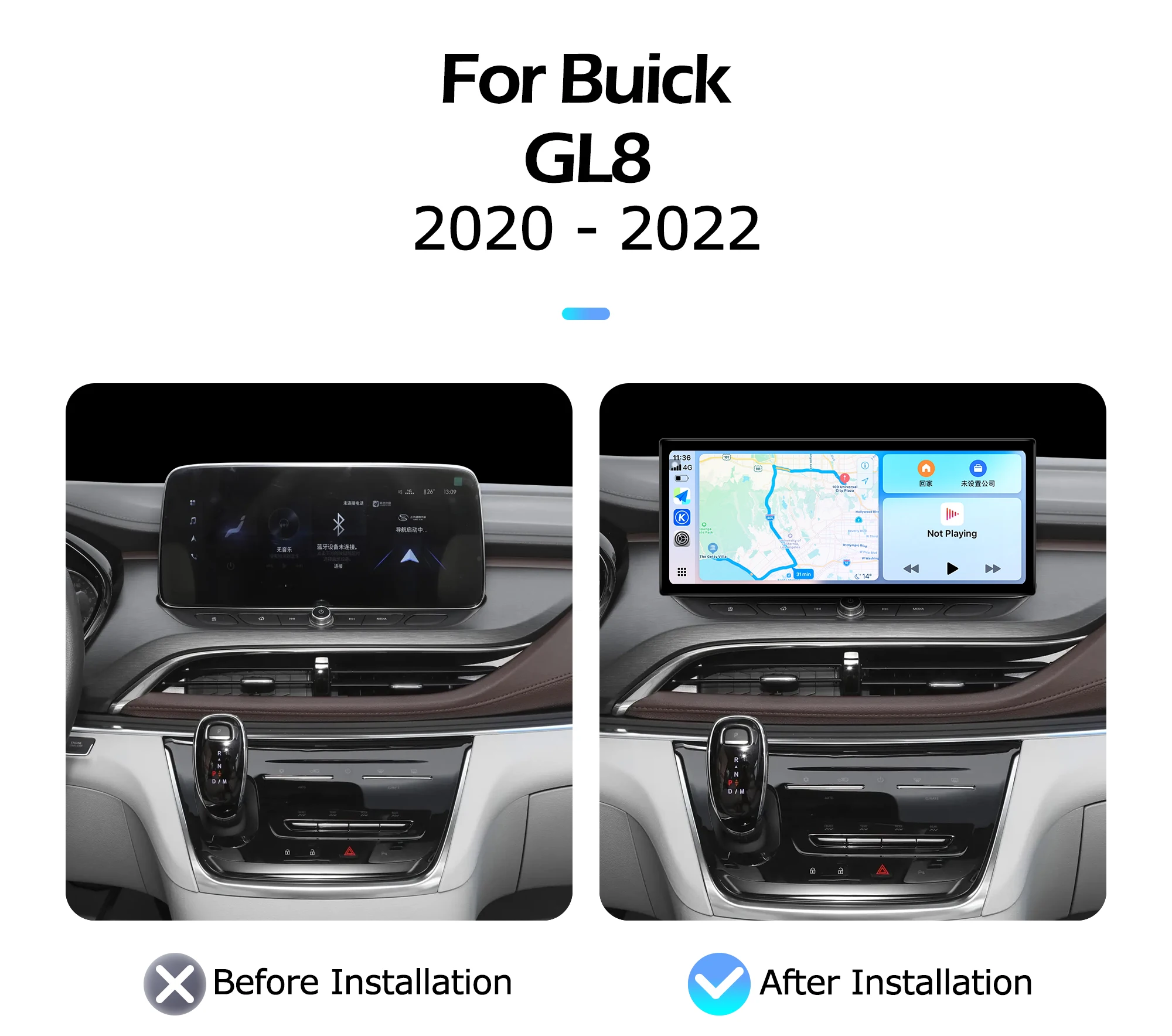 12.3 inch For Buick GL8 2020-2022 Lntelligent Multimedia Right Angle Touch Screen GPS Carplay Android Auto Bluetooth WIFI 4G