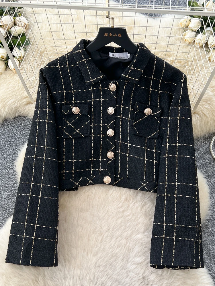 Ele Plaid Woolen Dr Women's Autumn Winter Slimming Svel Long Sve ort Coat High Waist Faion Set Casual Wor...