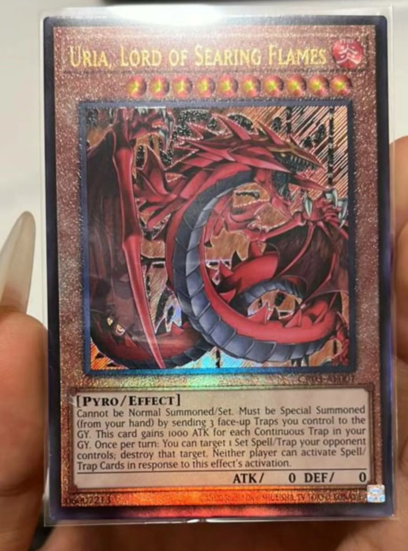 

Yugioh KONAMI Duel Monsters CR03-AE001 Uria, Lord of Searing Flames Ultimate Rare Asian English Collection Mint Card