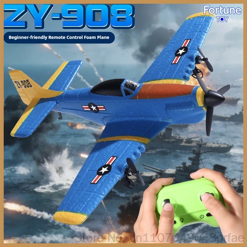 ZY 908 2 Channel Rc Plane P51 Mustang Fighter 2 4g Fixed Wing Foam Model Aircraft Easy To Fly Beginner Friendly Rc Airplane