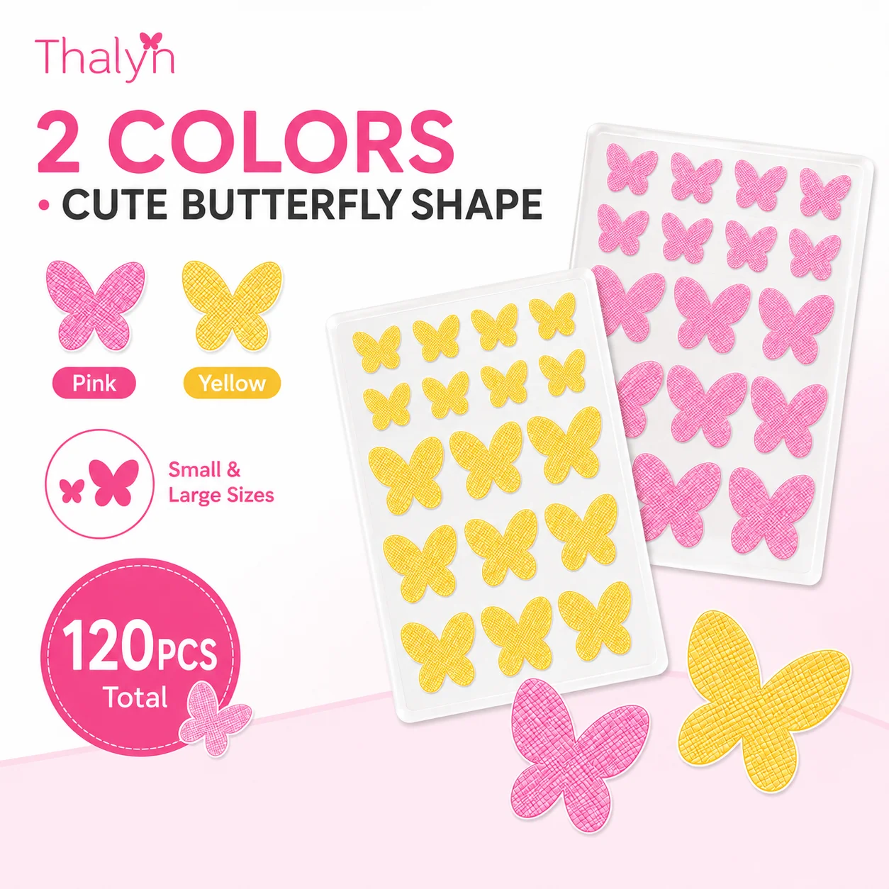 120PCS Pink Yellow Butterfly Pimple Patches Face Cover Stickers Decorative Skin Cleansing Patch Daily Care