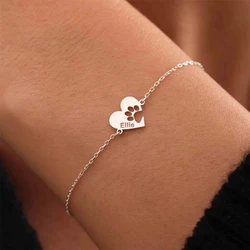 Custom Paw Name Bracelet Heart Cat Dog Paw Print Bracelets Memorial Pet Loss Gift for Women Personalized Jewelry Silver Color
