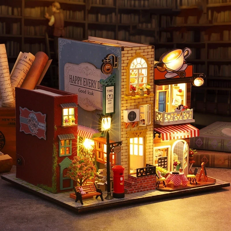 Diy Doll House Furniture Light Book Nook Dollhouse Hut Casa Miniatures Home Children For Toys Birthday Christmas New Year Gifts