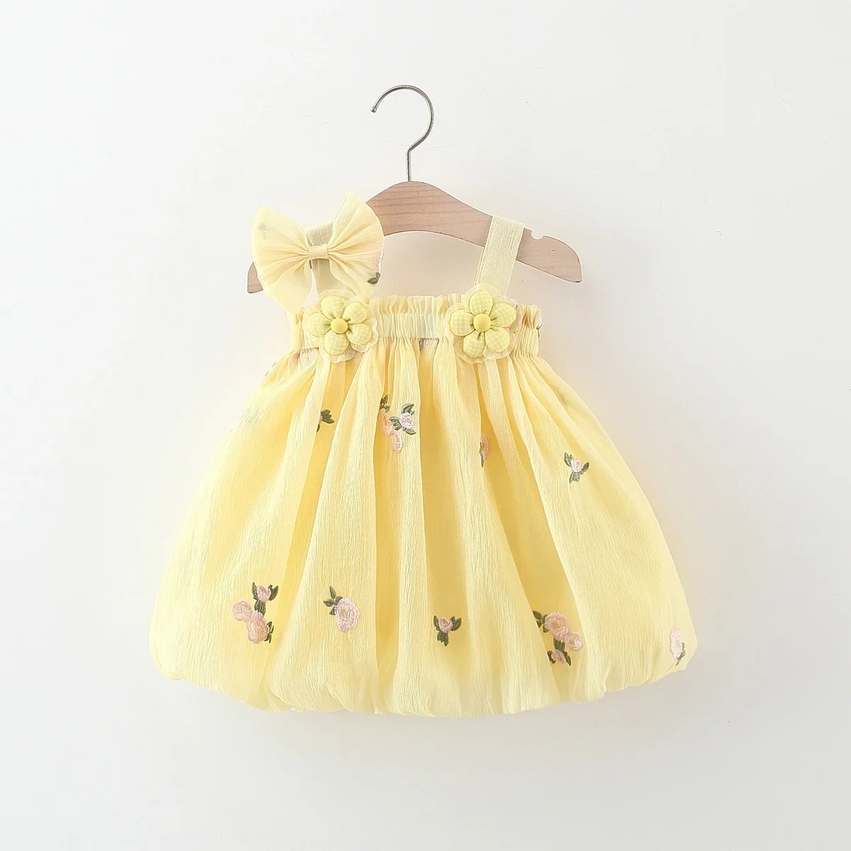 Summer New Bow Strap Baby Girl Dress, Sweet Flower Embroidered Children'S Clothing For Babies Aged 9 Months To 3 Years Old