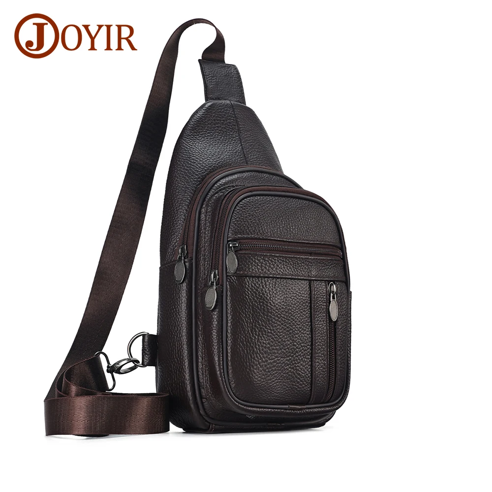 JOYIR Male Genuine Leather Hiking Chest Pack Casual Shoulder Bag for 7.9 inch iPad Crossbody Bag Satchel Bags Travel Sling Bags