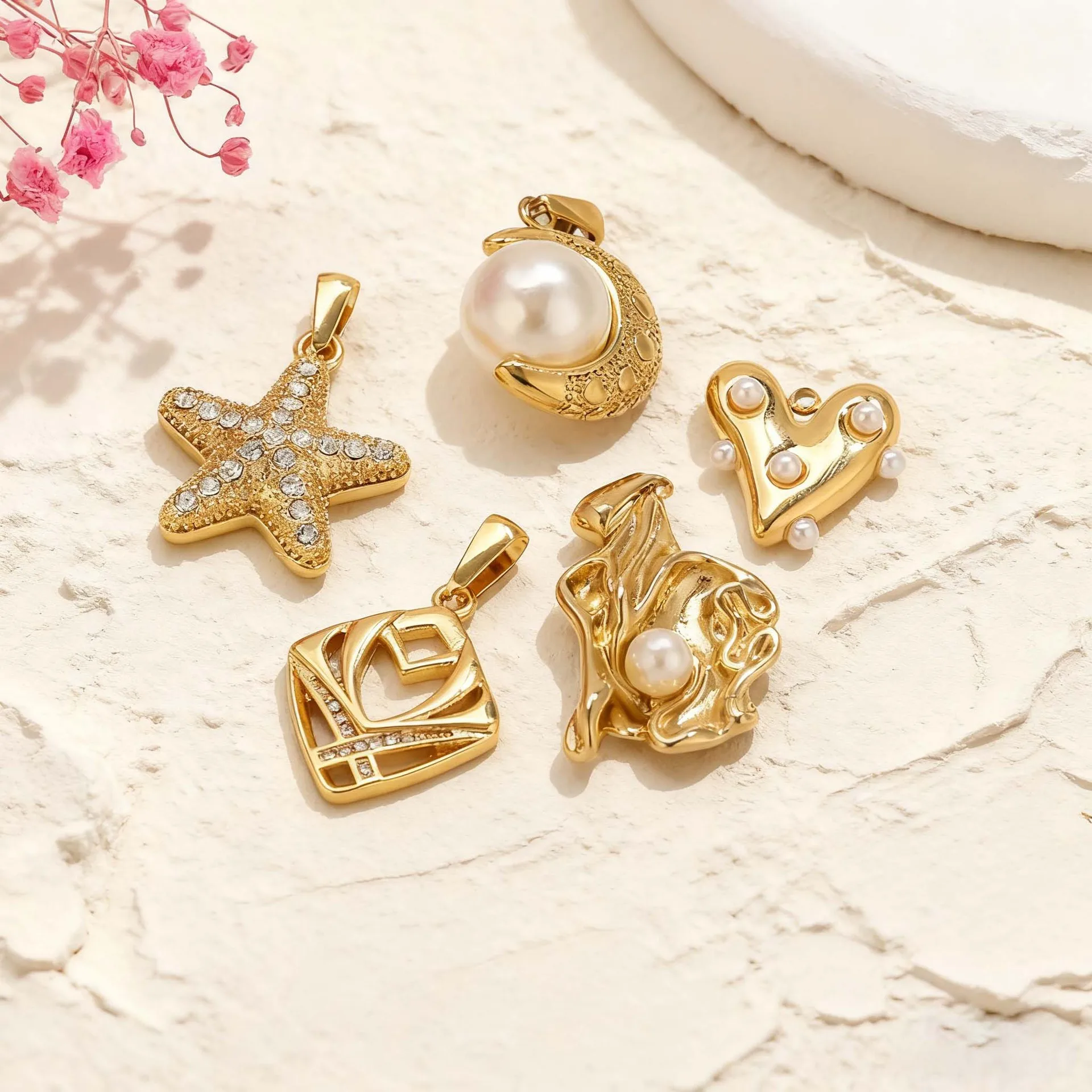 2PCS  Jewelry Pendant Necklace Love Pendant Light Luxury Handmade DIY Pearl Pendant Accessories Stainless Steel Jewelry