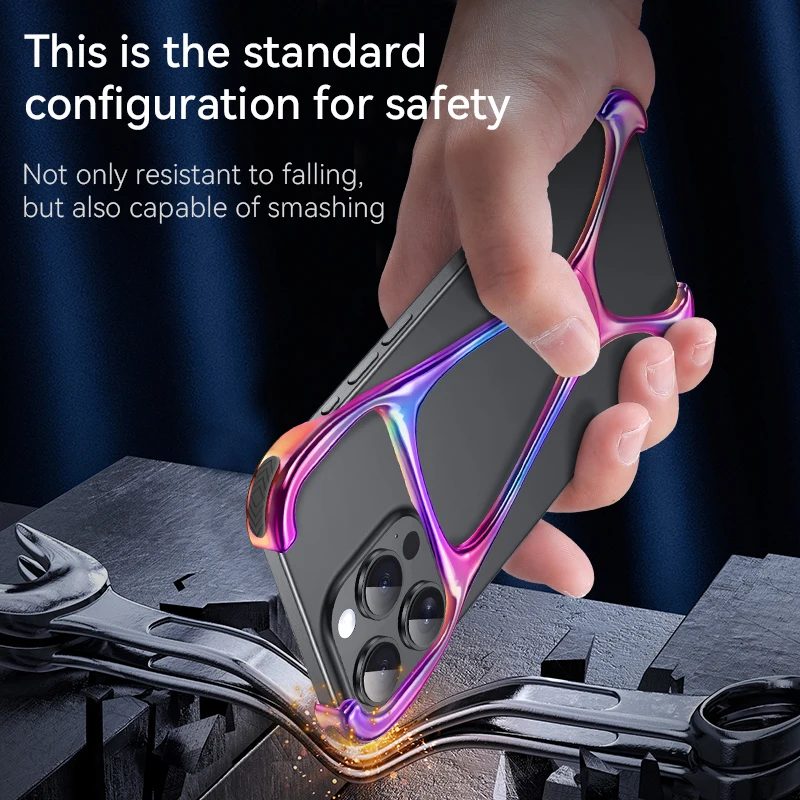 For iPhone 15 14 Pro Max 13 16 Case Rimless Metal Zincy Alloy Titanium Aluminum Bumper Heat Dissipation Shockproof Cover Luxury