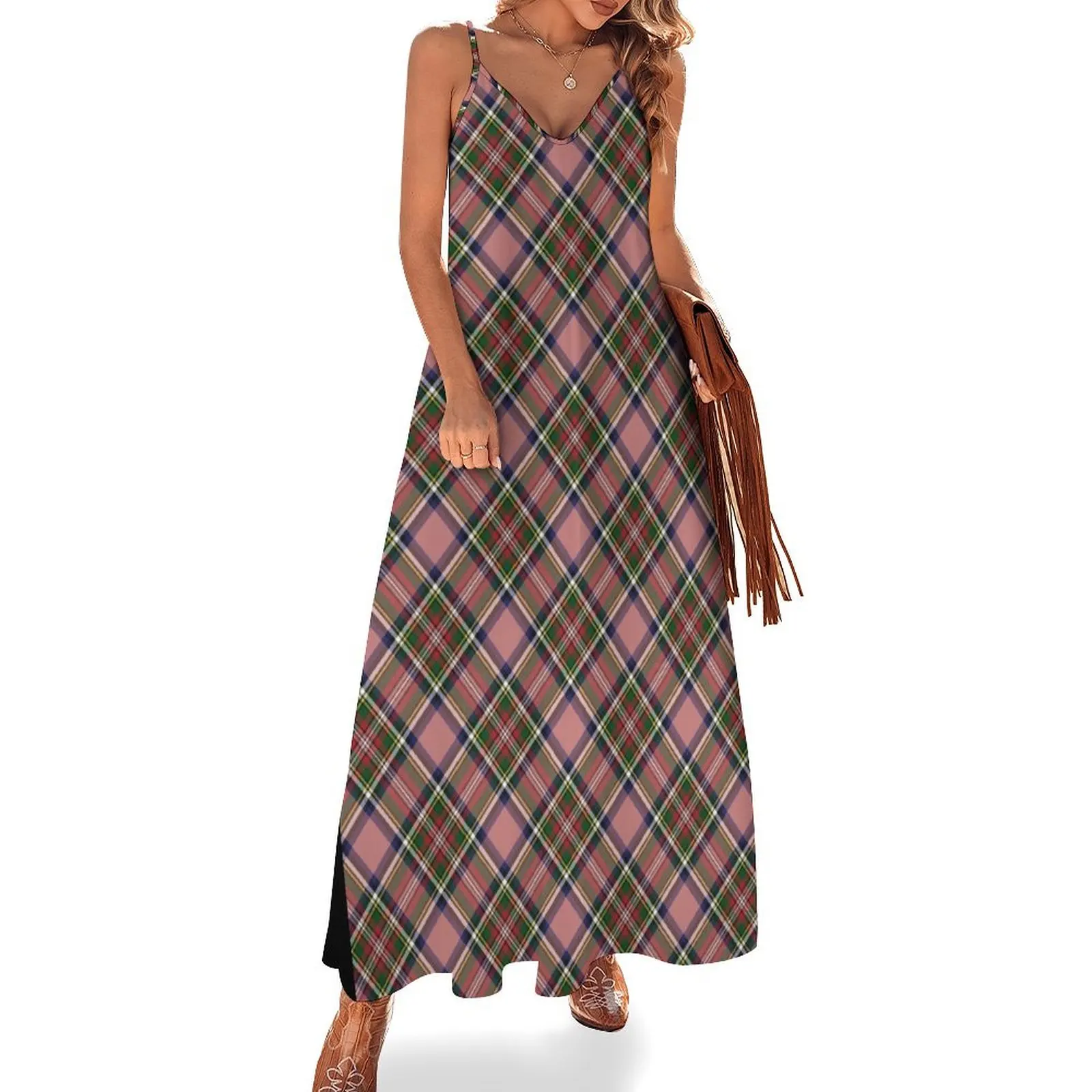 

Mary Queen Of Scotland Cross Tartan Plaid Sleeveless Dress Clothing party dresses women Dress