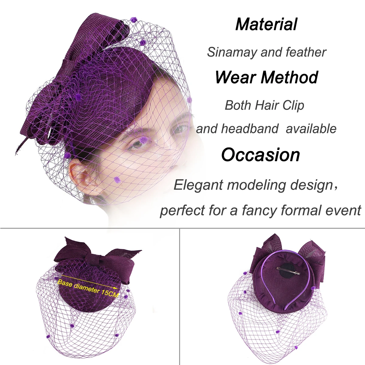 Bride Wedding Headwear Champagne Headpiece Hair Clip For Cocktail Fascinator Hat For Women Elegant Hair Accessories Veil Chapeau