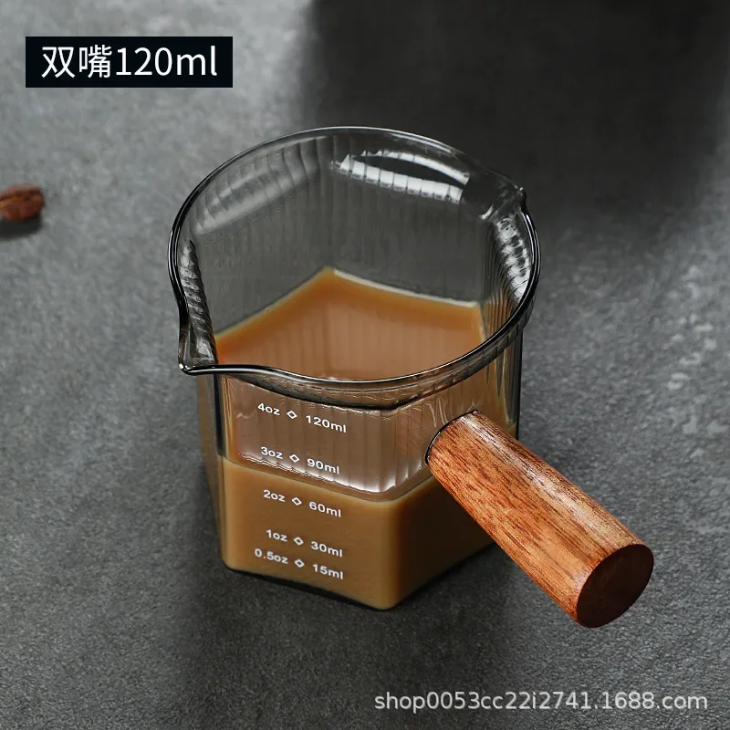 Wooden Handle Double Mouth Small Milk Cup Coffee Milk Cup Italian Glass Coffee Measuring Cup