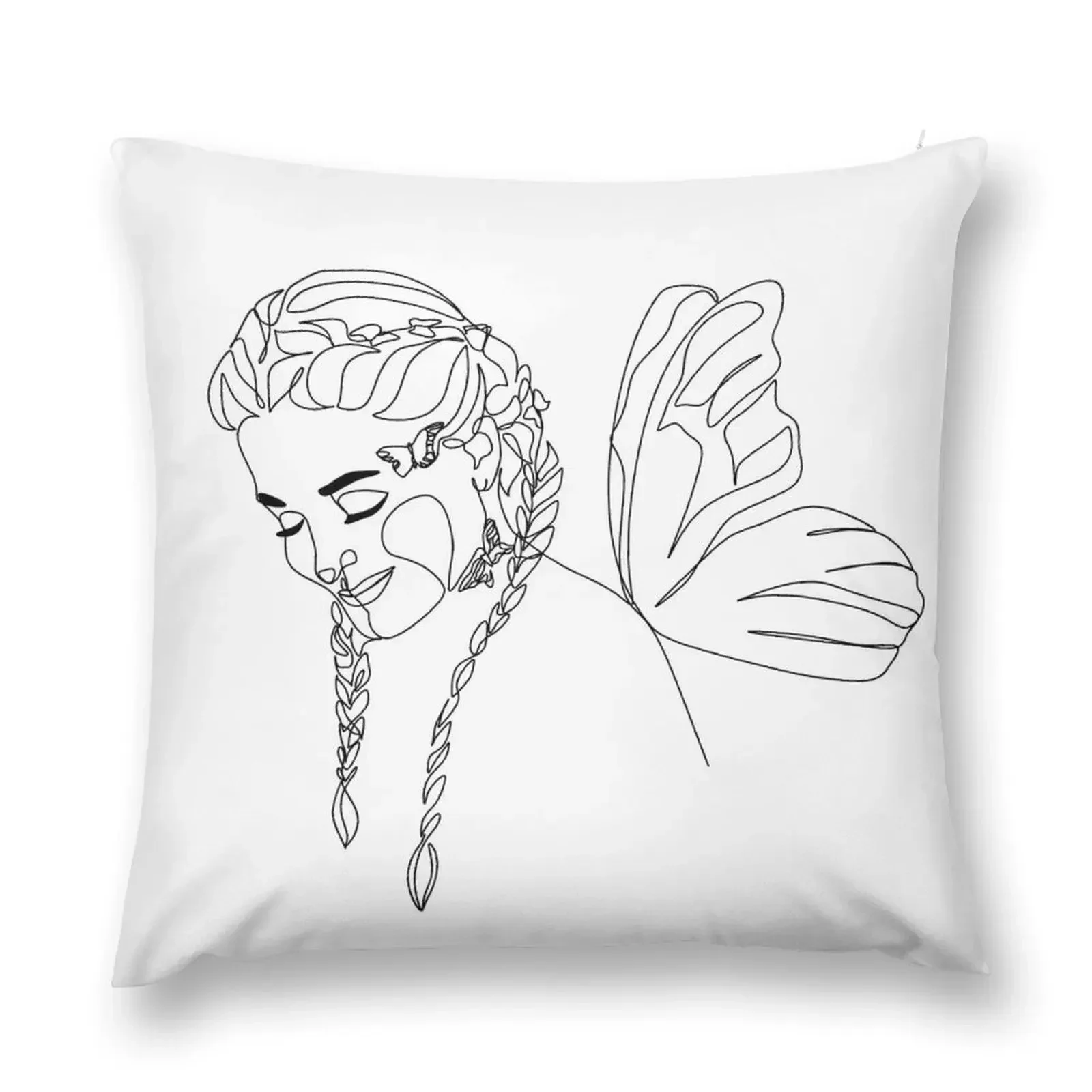 Line Art Print. Woman With butterfly. One Line Art. Woman Line Art. Minimalist art poster. Woman print. Minimalist Throw Pillow