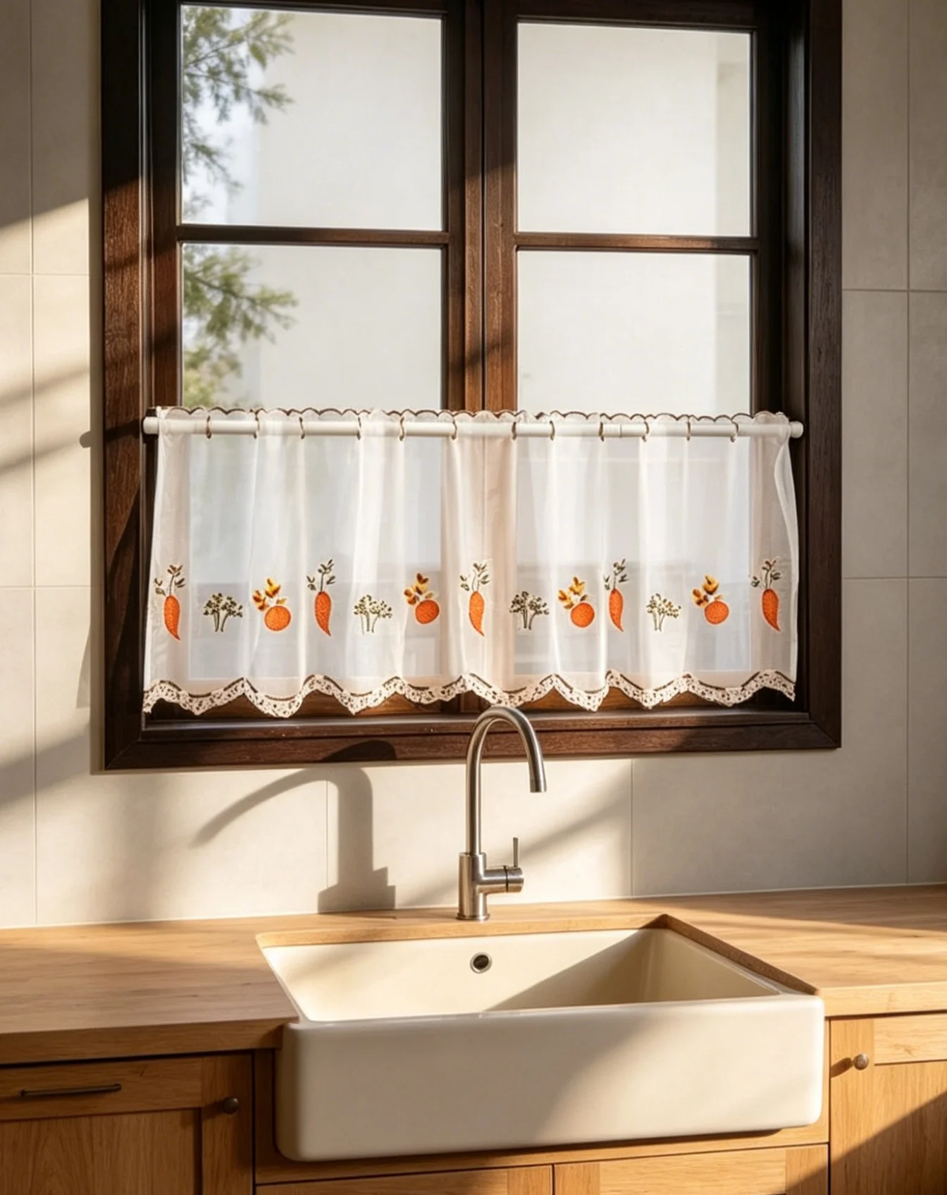 1pc Japanese Cute Fruit & Flower Embroidered Half Curtain, Soft Light, Decorative Cover for Bay Window & Cabinet