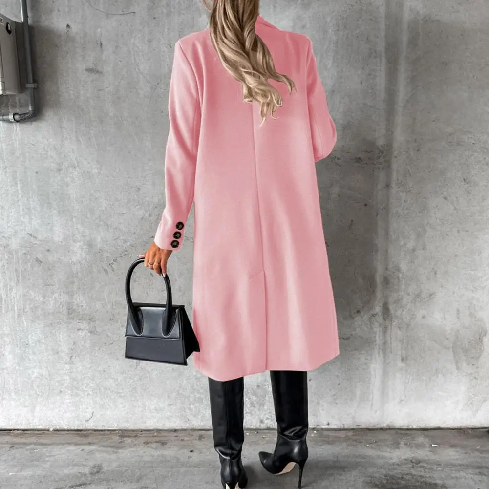 Lapel Collar Long Coat Long Sleeve Coat Elegant Women's Woolen Double-breasted Coat with Turn-down Collar Mid for Commuting