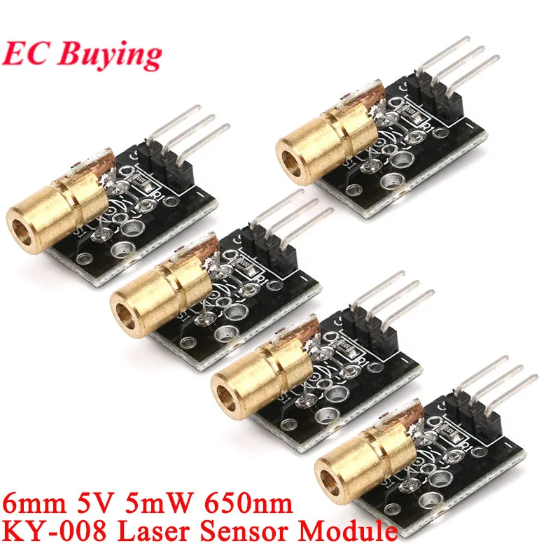 5Pcs/1pc KY-008 650nm Laser Sensor Module 6mm 5V 5mW Red Laser Dot Diode Copper Head for Arduino