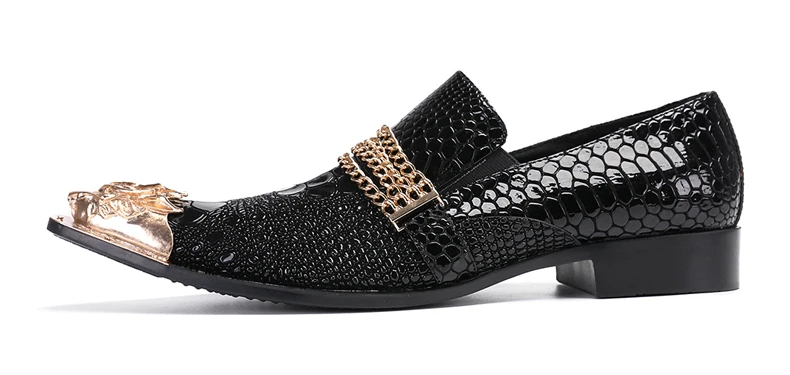 Herrenschuhe aus echtem Rindsleder mit Pythonmuster und Nadelverzierung für formelle Anlässe im Herbst, Modellausstellungen und geschäftliche Gelegenheiten. – Detail 7
