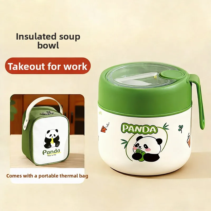 

Портативный термоизолированный ланч-бокс с милым дизайном панды, контейнер для еды из нержавеющей стали с супницей и ручкой для переноски для детей