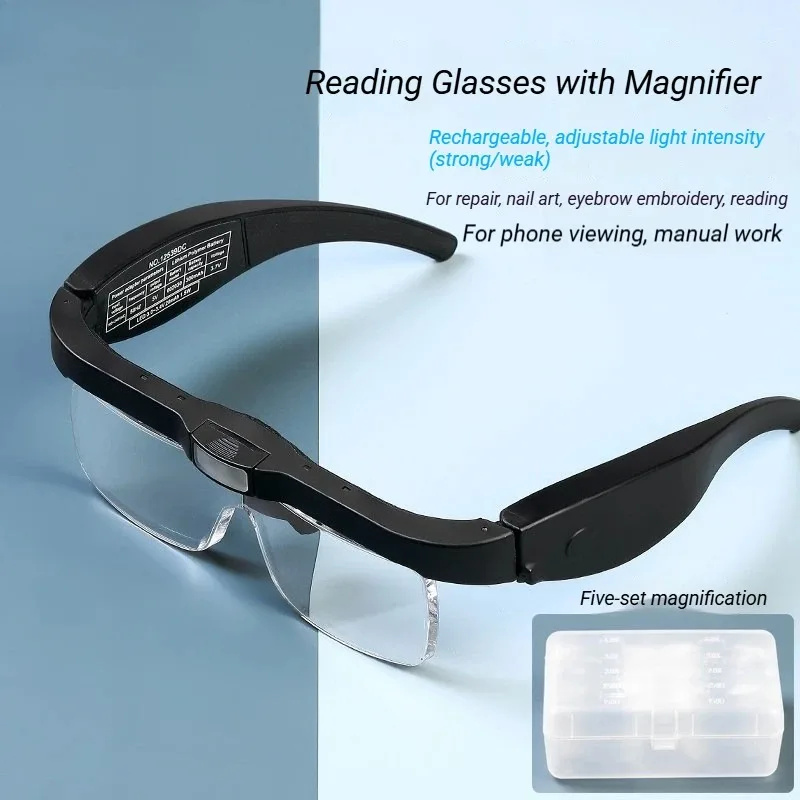 USB Rechargeable 4X Headband Magnifier Glasses with LED Light Electronics Repair Reading Hands-free Professional Loupe Magnifier