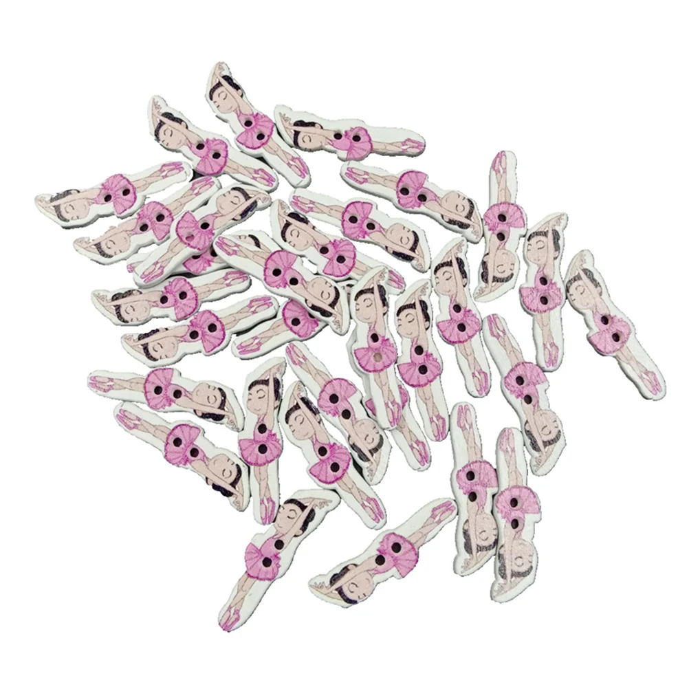 

100Pcs Cartoon Ballet Dancing Girl Wood Buttons Painted -Friendly for Sewing Scrapbook DIY Craft Projects