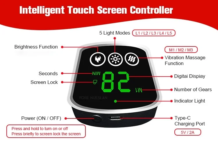 3 in 1 660&850nm Red Light Knee Massager Shoulder Knee Elbow Heating Massage Support Brace Rechargeable Pad Muscle Relax