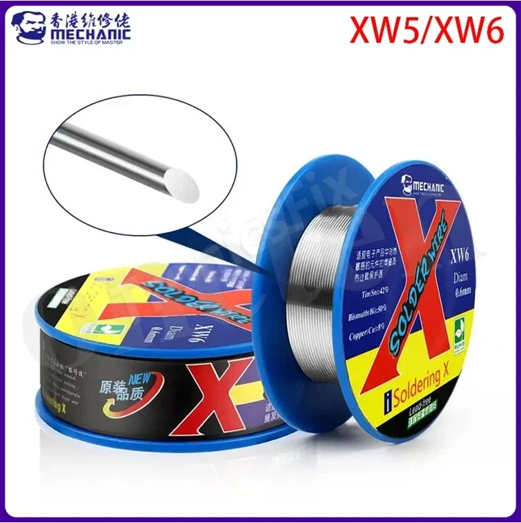 MECÂNICO XW5 XW6 0,5/0,6mm 50g 138 ℃   Fio de solda de alta pureza sem chumbo de baixo ponto de fusão adequado para ferramenta de solda de reparo de telefone