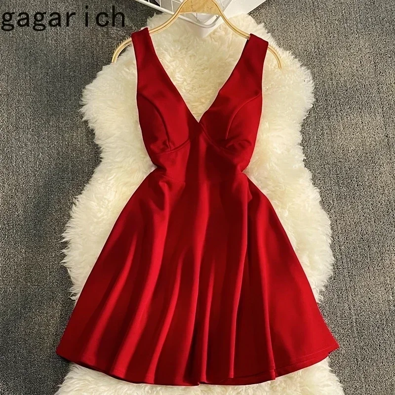 Gagarich Summer Korean Version Sexy High Waist Careful Machine Halter A-Line Short V-neck Sleeveless Suspender Vestidos