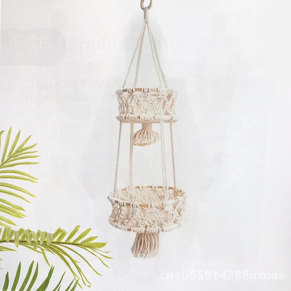 

Cotton rope hand-woven tapestry bamboo ring net pocket fruit hanging basket bohemian style decorative plant flower basket