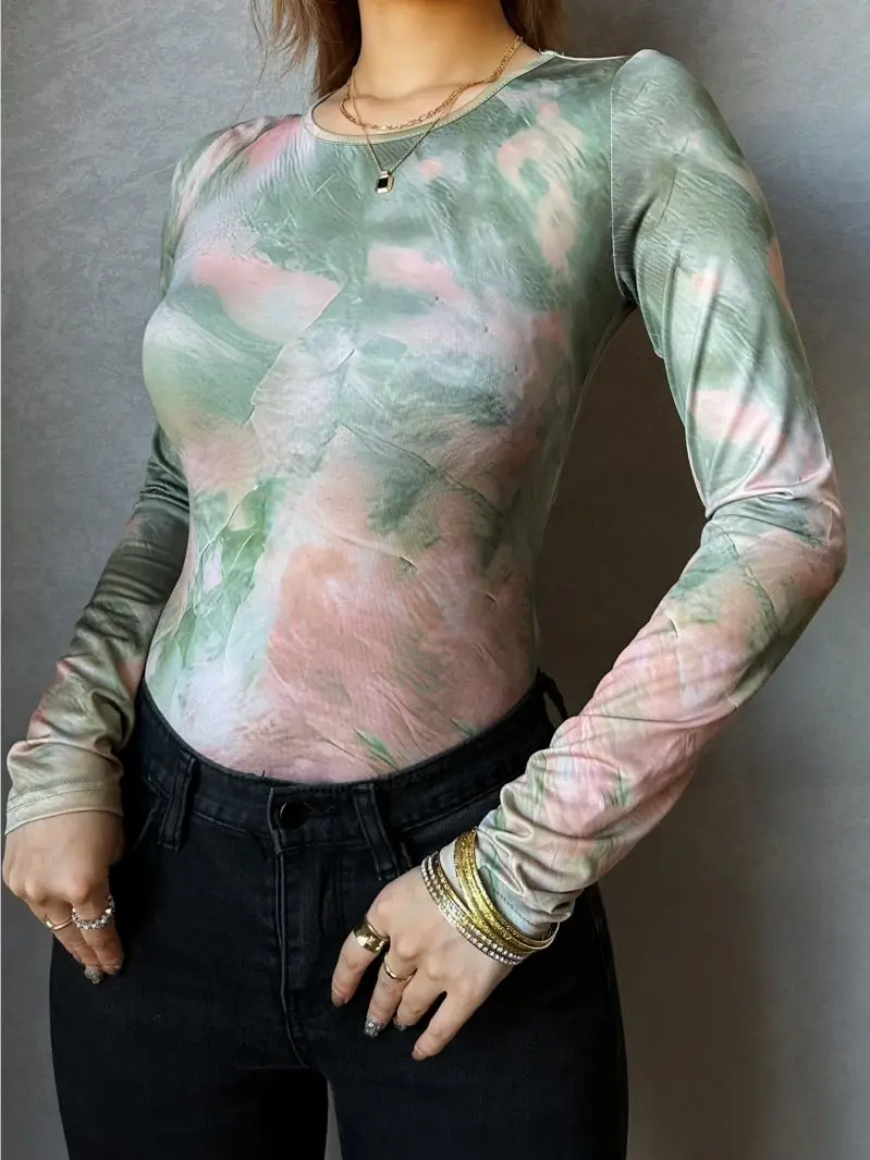 Women's Slim Fit round Neck Long Sleeved Jumpsuit Elastic Comfortable Top Casual Pants Outfit for All Seasons
