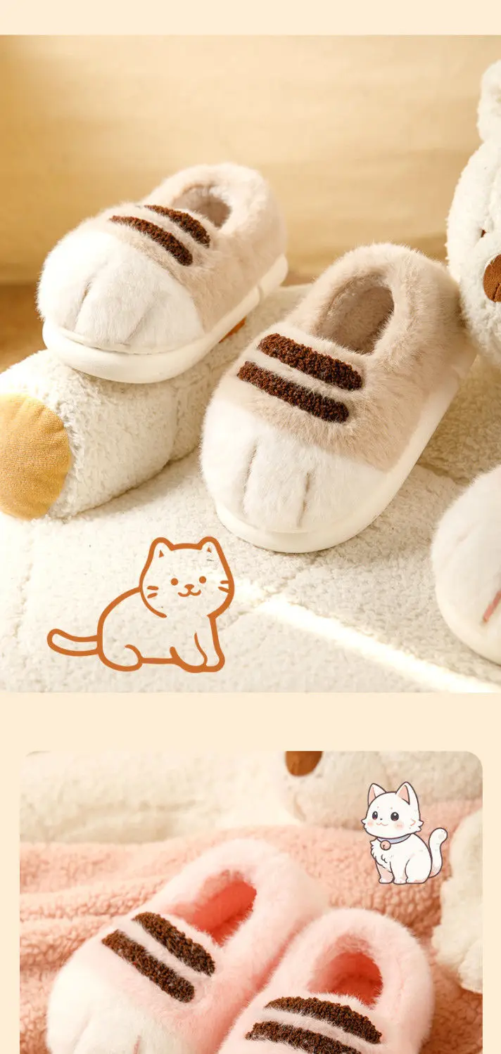Ins Katzenpfoten-Hausschuhe für Erwachsene, Winter-Flip-Flops, warme Fell-Slides, flauschige Kätzchen-Hausschuhe, Unisex-Hausschuhe mit Tierkrallen-Design, Herren – Detail 7