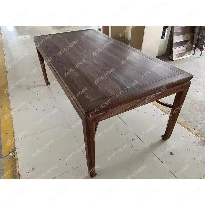 A  Long dining table new Chinese all solid wood black walnut log dining table living room dining room villa workbench